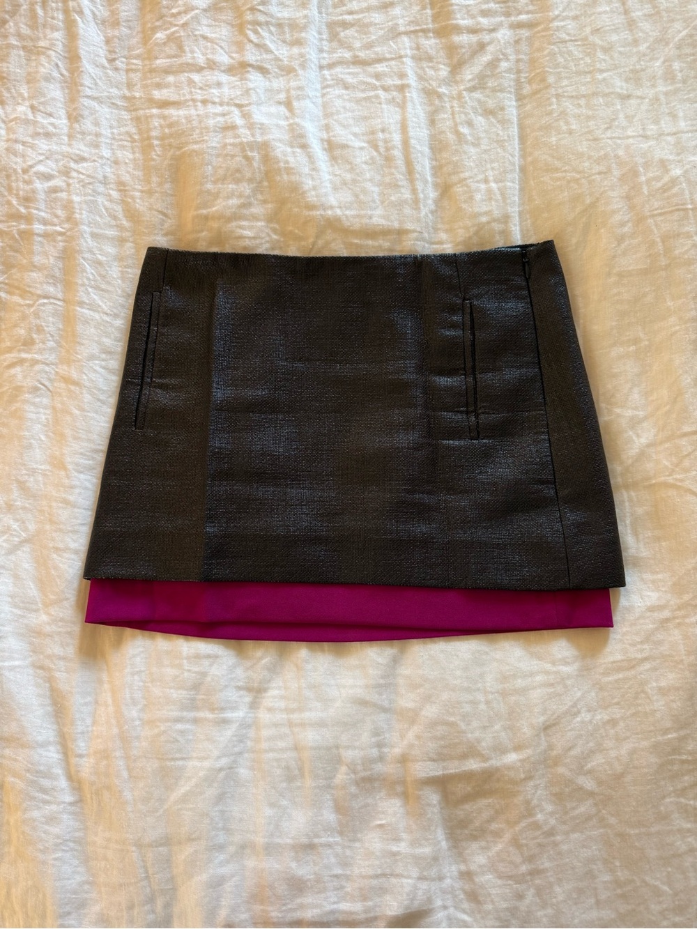 Diane Von Furstenberg Black Mini Skirt with Fuchsia Layered Hem